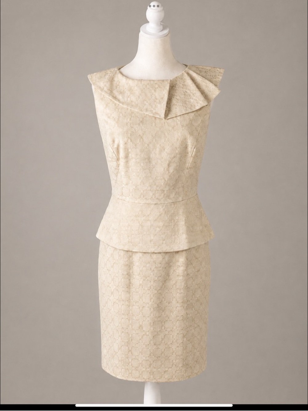 ANTONIO MELANI Jacquard Peplum Dress 4 Cream Beige Wedding Guest Mother of Bride